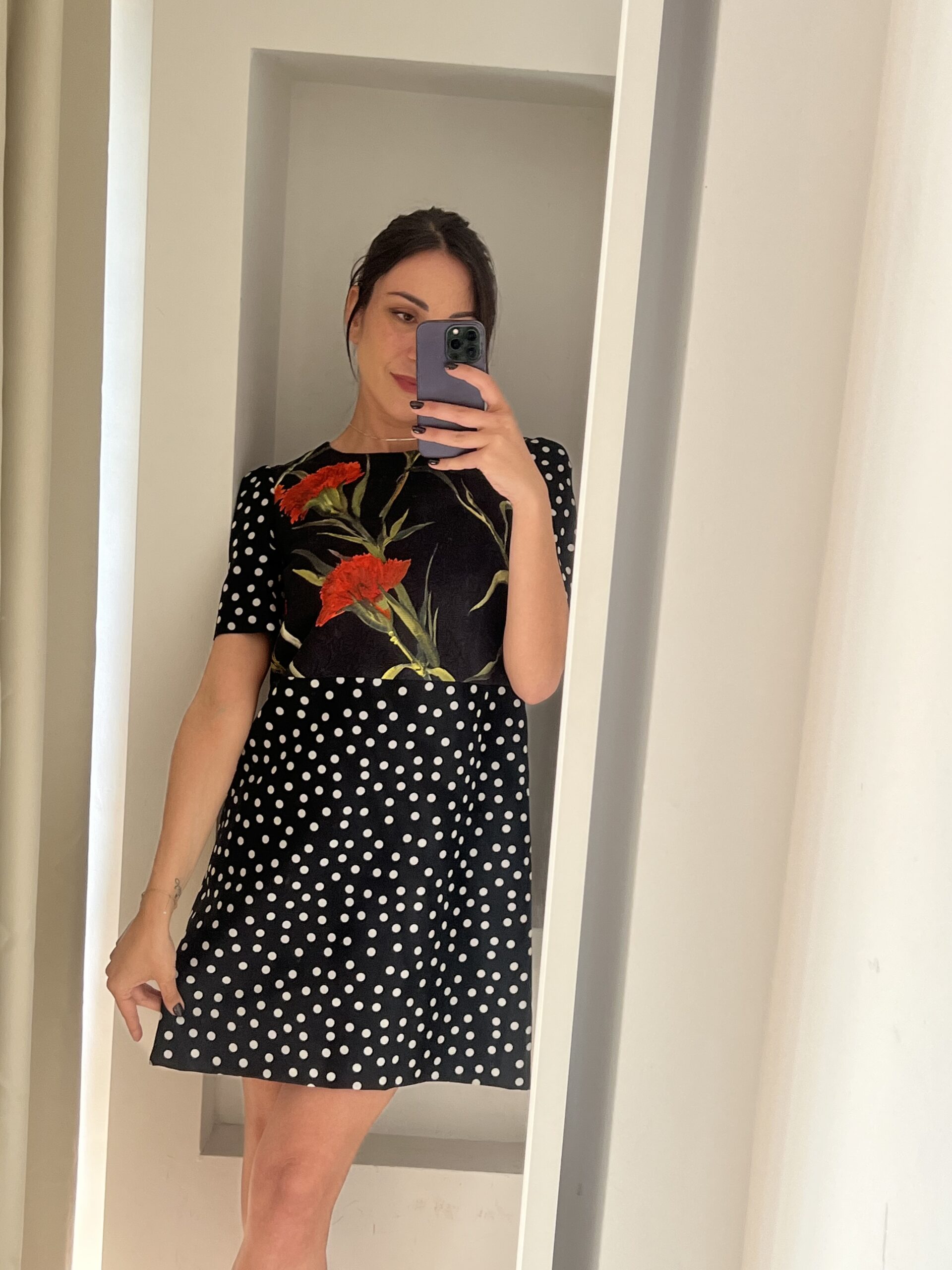 ABITO MEZZE MANICHE POIS E FIORI ROSSI DOLCE&GABBANA