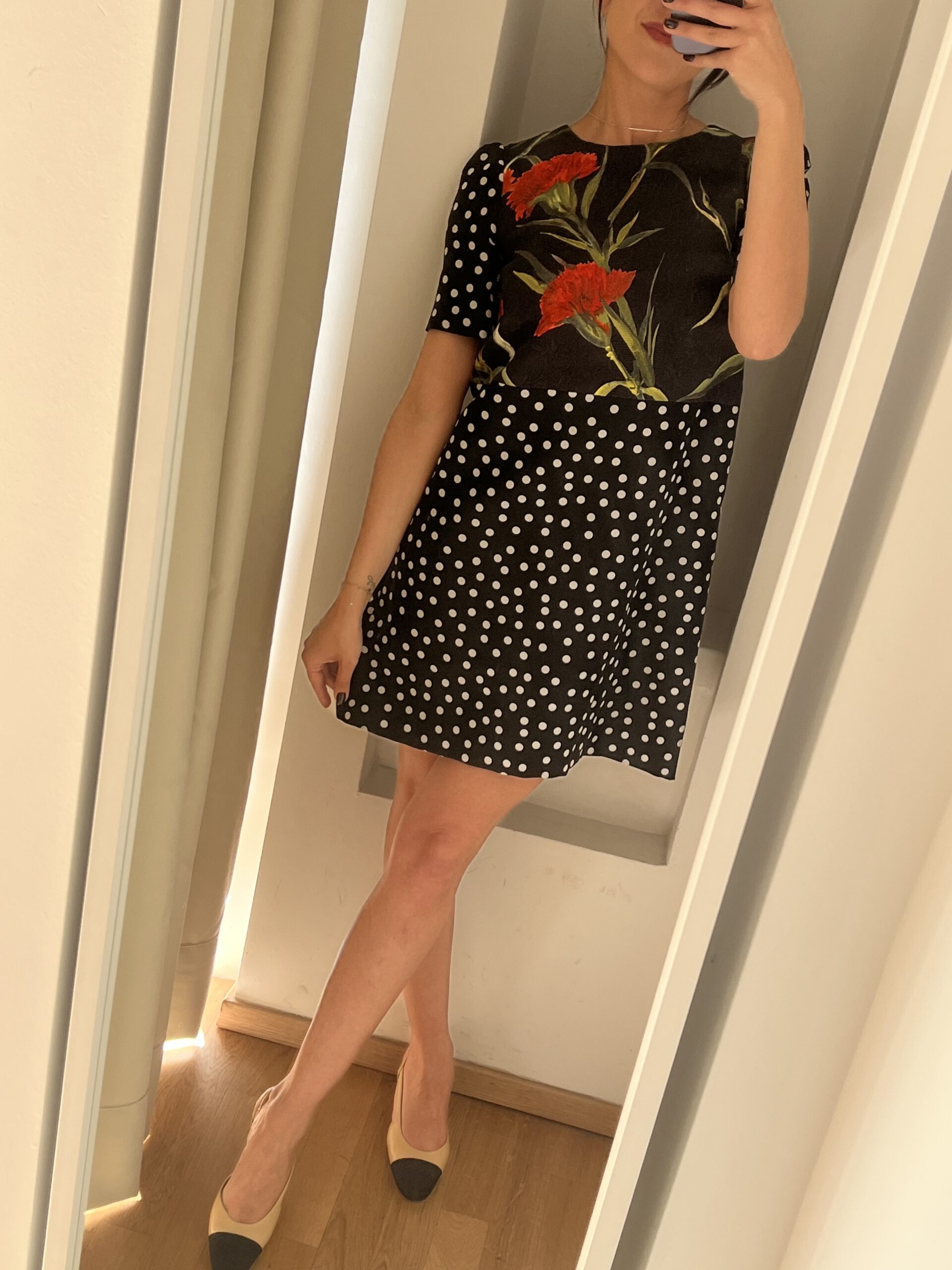 ABITO MEZZE MANICHE POIS E FIORI ROSSI DOLCE&GABBANA