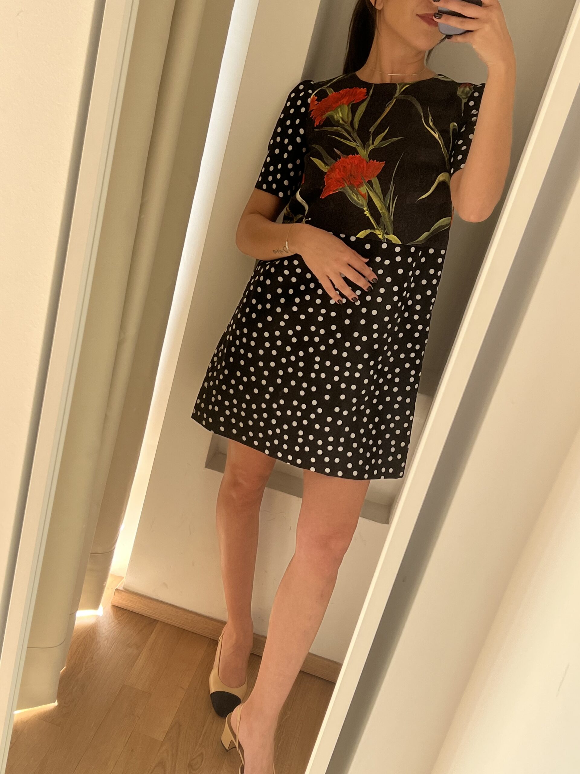 ABITO MEZZE MANICHE POIS E FIORI ROSSI DOLCE&GABBANA