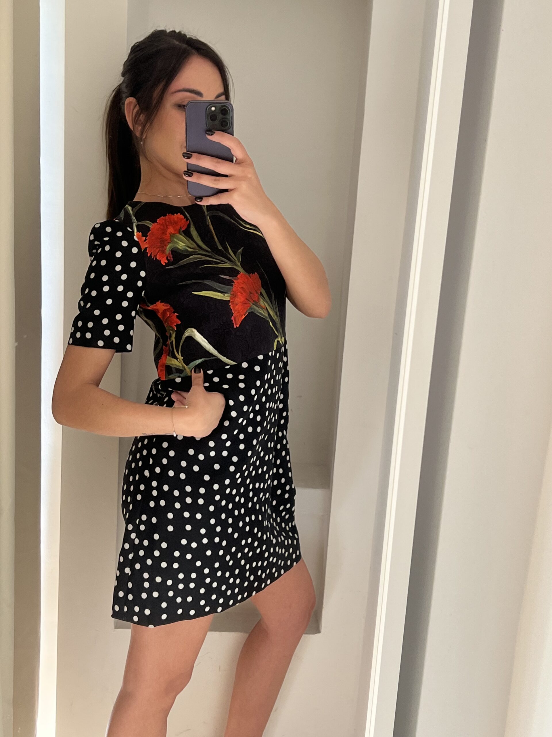 ABITO MEZZE MANICHE POIS E FIORI ROSSI DOLCE&GABBANA