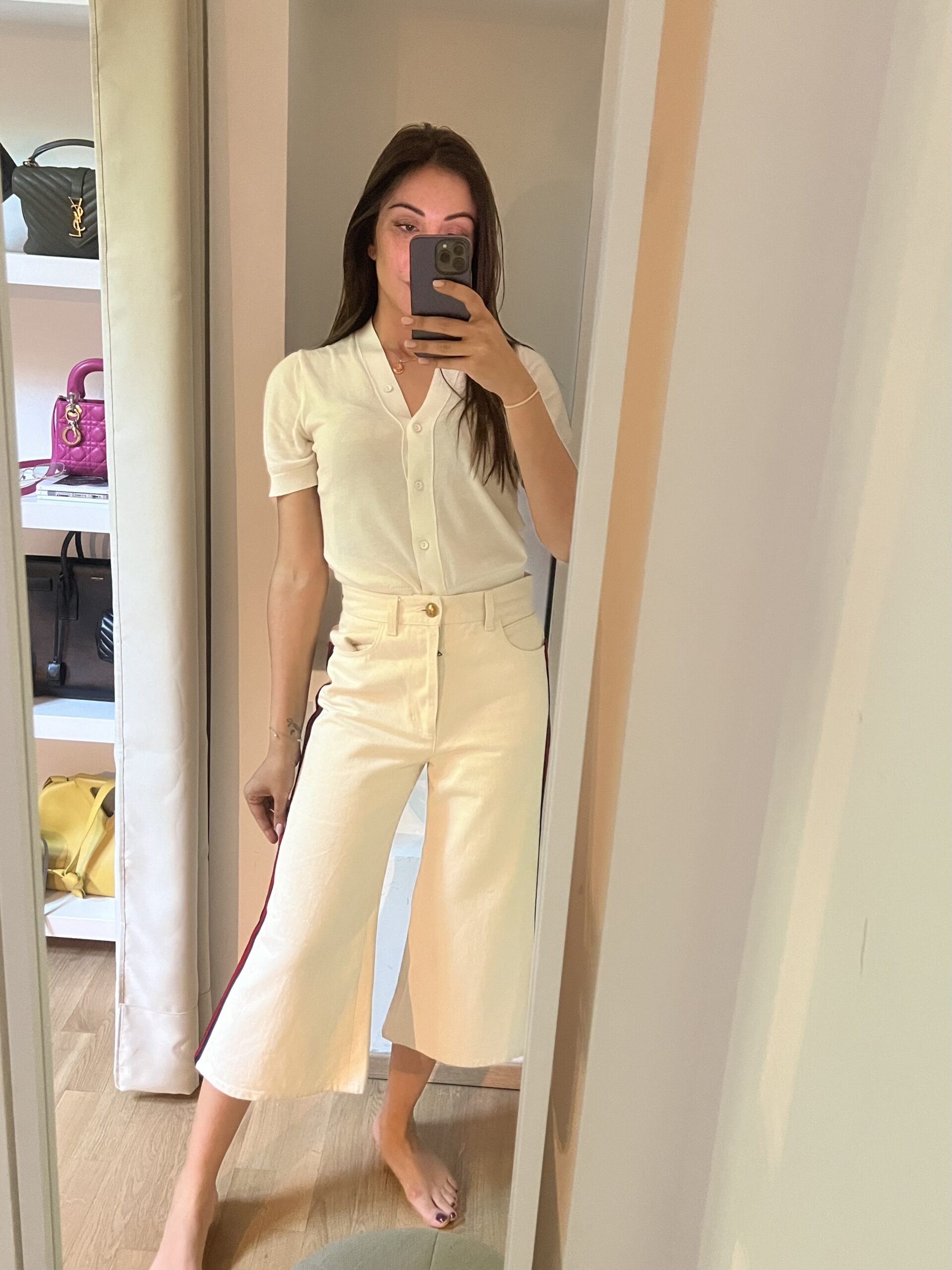 JEANS BIANCO BANDE WEB GUCCI