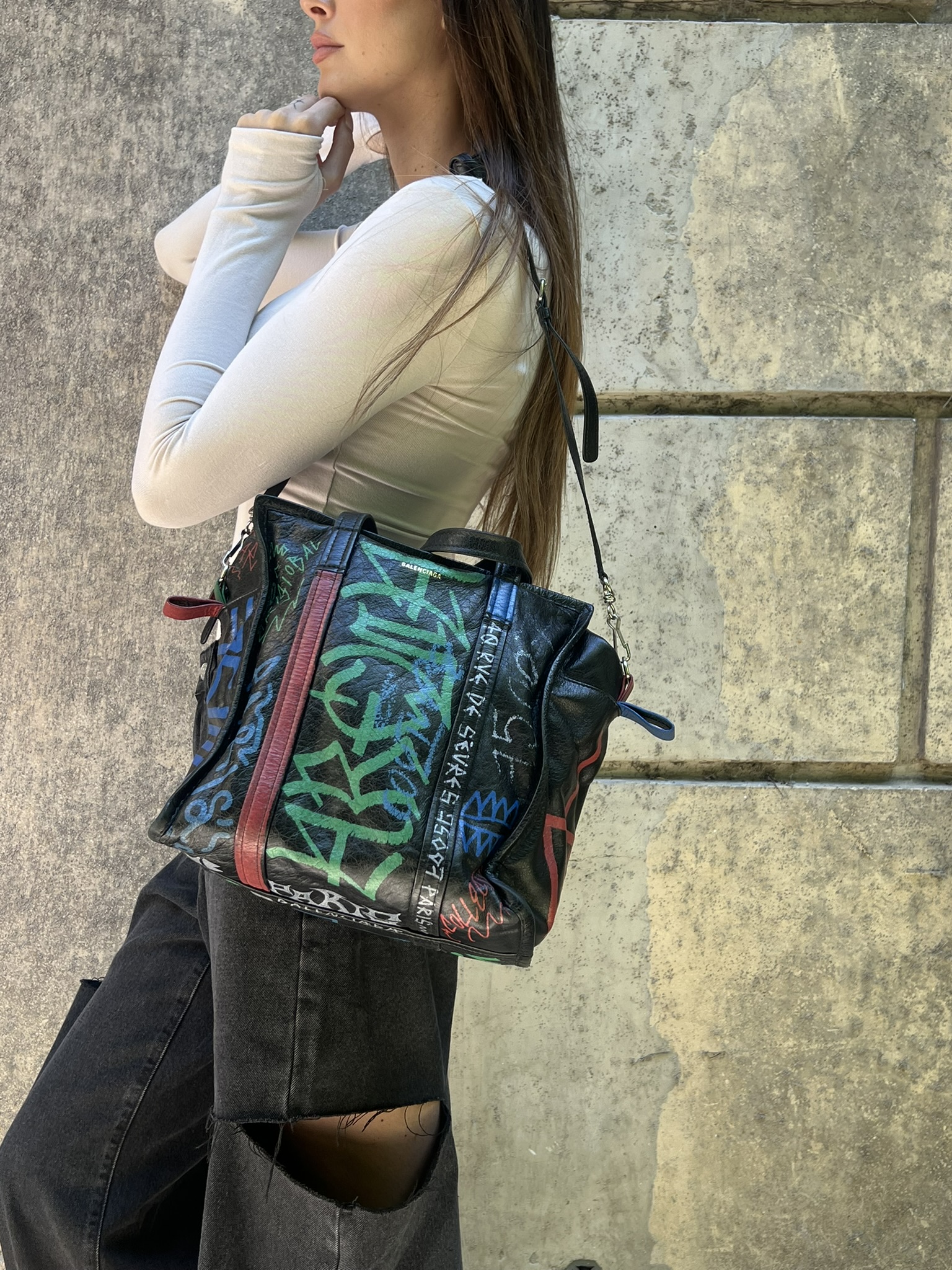 BORSA BAZAR IN PELLE GRAFFITI BALENCIAGA